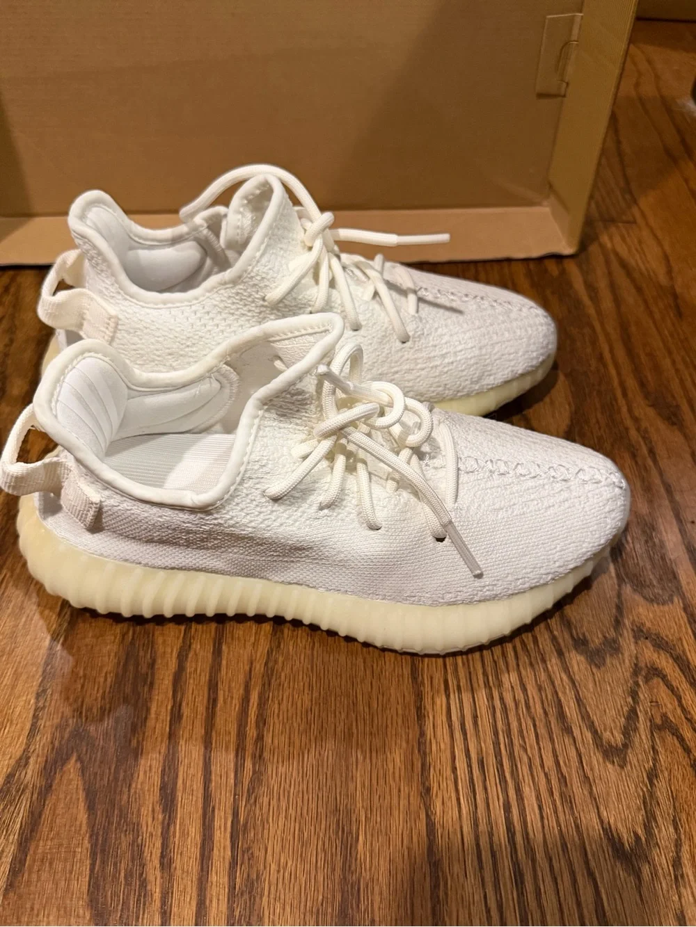 Adidas Yeezy Men Cream/Off-White Knit Sneakers